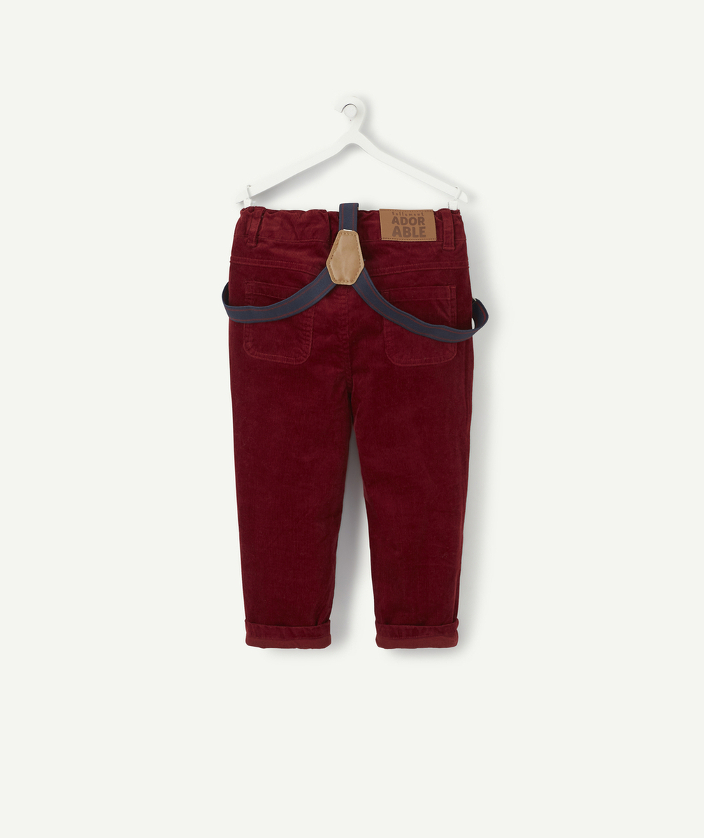 LE PANTALON BORDEAUX EN VELOURS CÔTELÉ AVEC BRETELLES