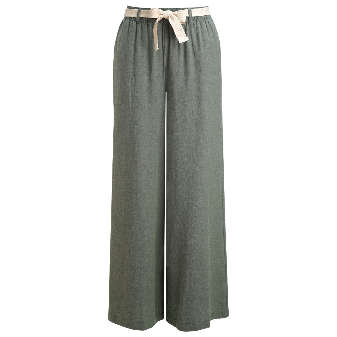 Gina Benotti Damen Leinen-Hose mit Bindegürtel dunkelgrün