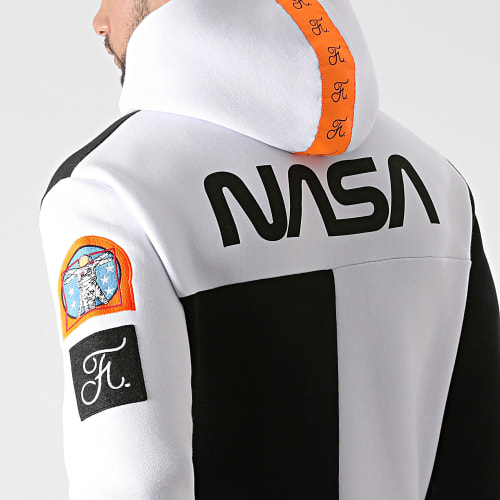 Sweat Capuche Nasa Half Limited Edition Noir Blanc Détails Orange Fluo
