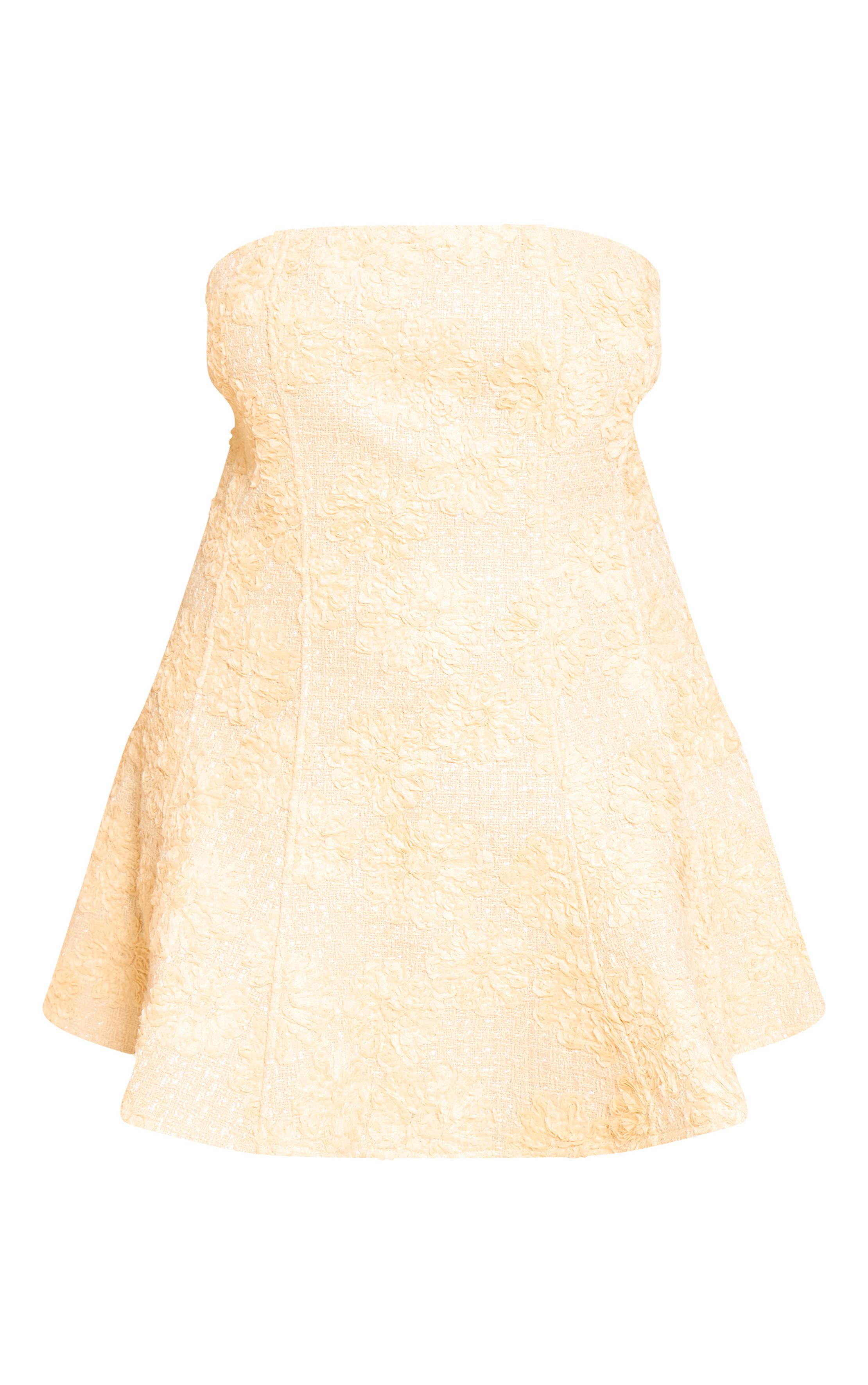 Citron Robe Patineuse Grande Taille En Bouclé Jacquard À Motif Floral