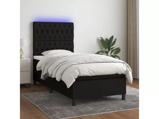 Sommier tapissier avec matelas et LED Noir 90x190 cm Tissu