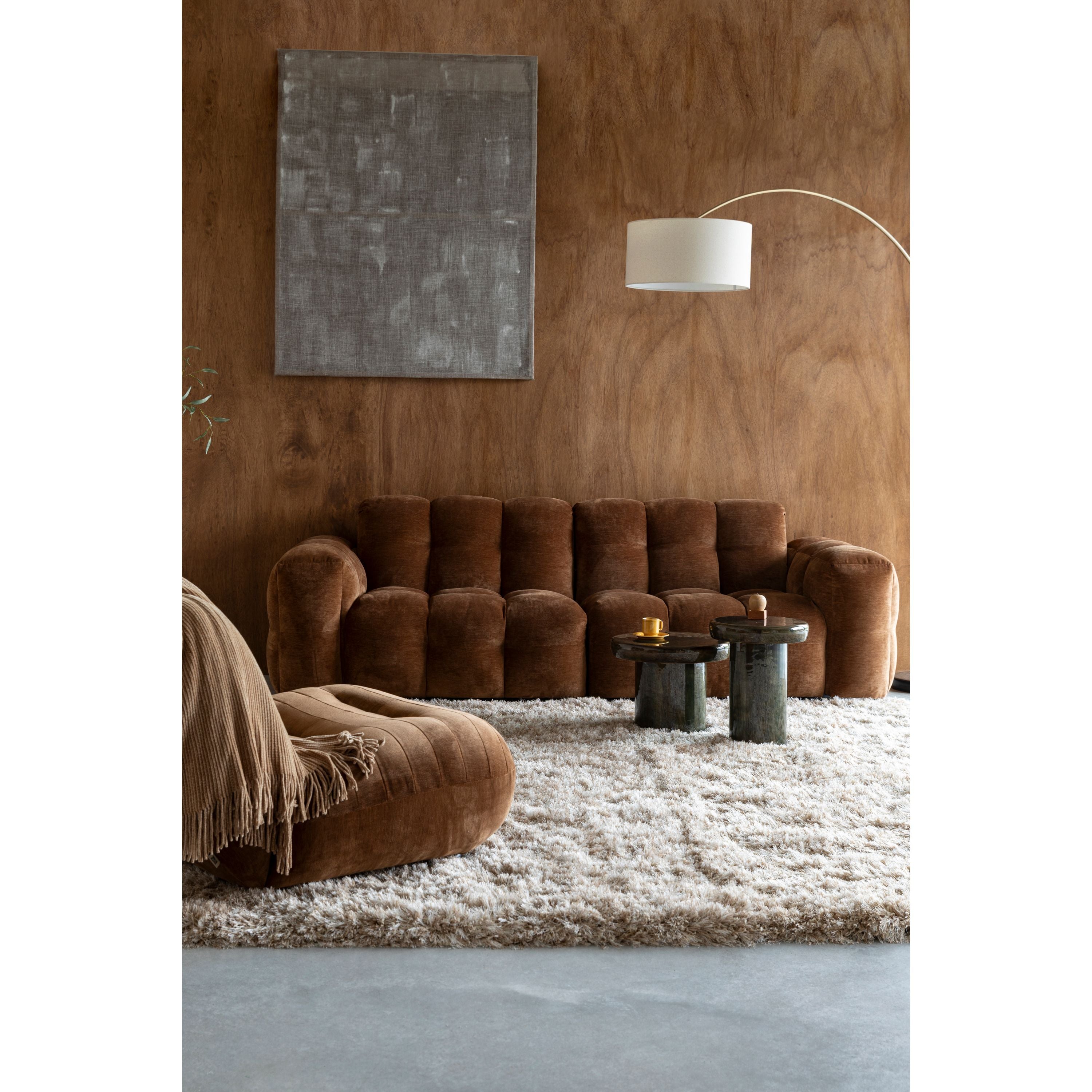 Dutchbone Hackman 3-zitsbank Velours Cognac Bruin