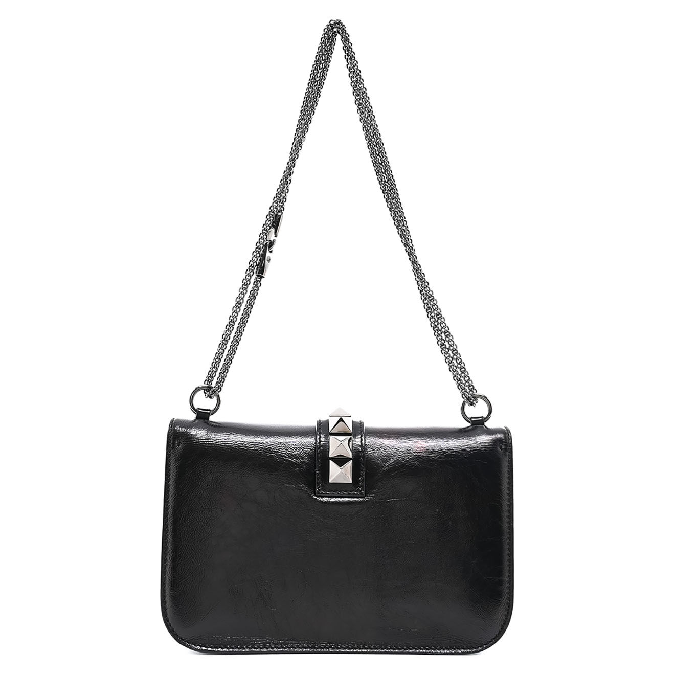 Valentino Sac bandoulière Glam Lock en Cuir noir - Très bon état - L.26 cm