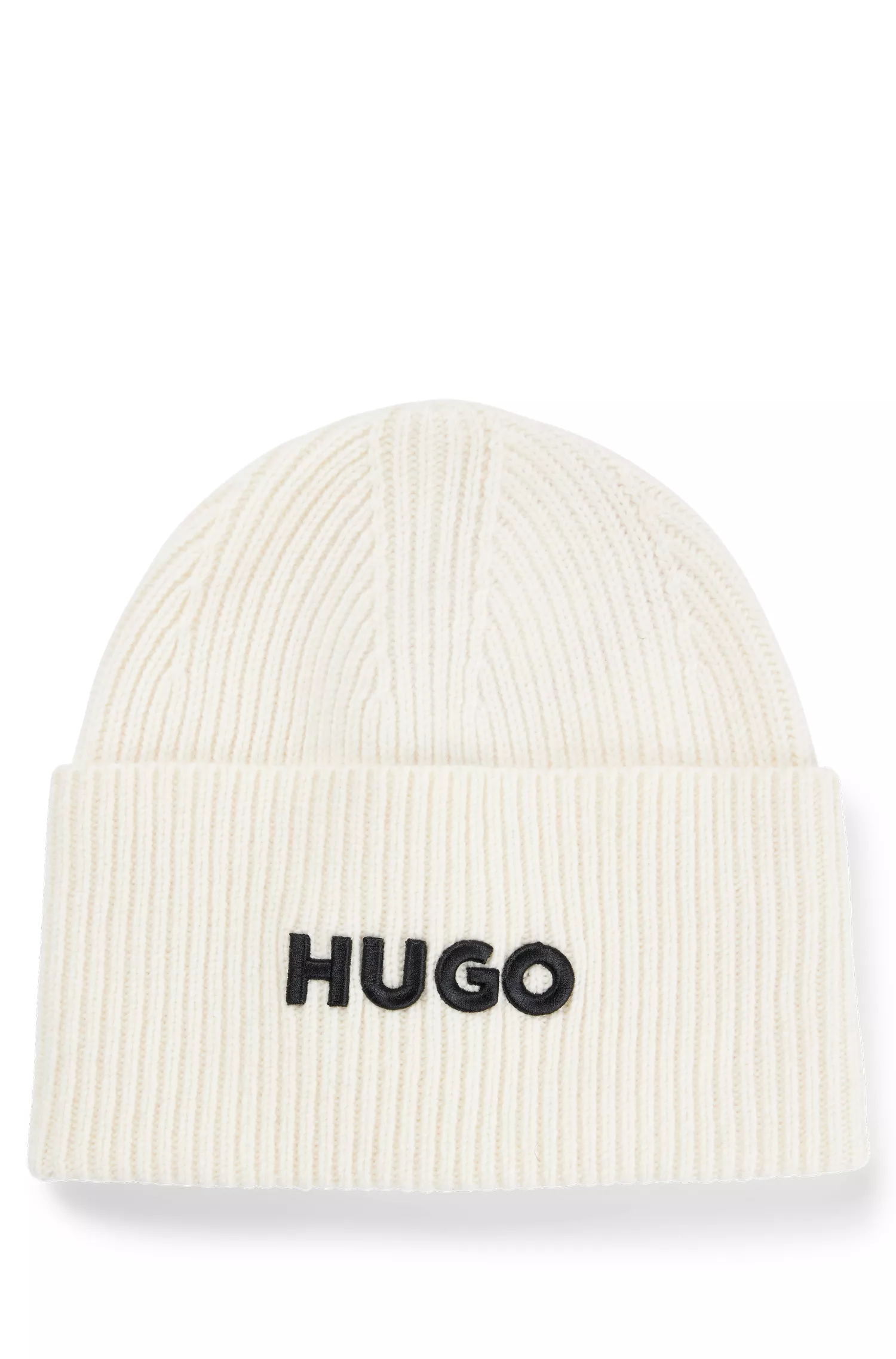 Gorro HUGO com logotipo vermelho bordado em mistura de lã virgem.