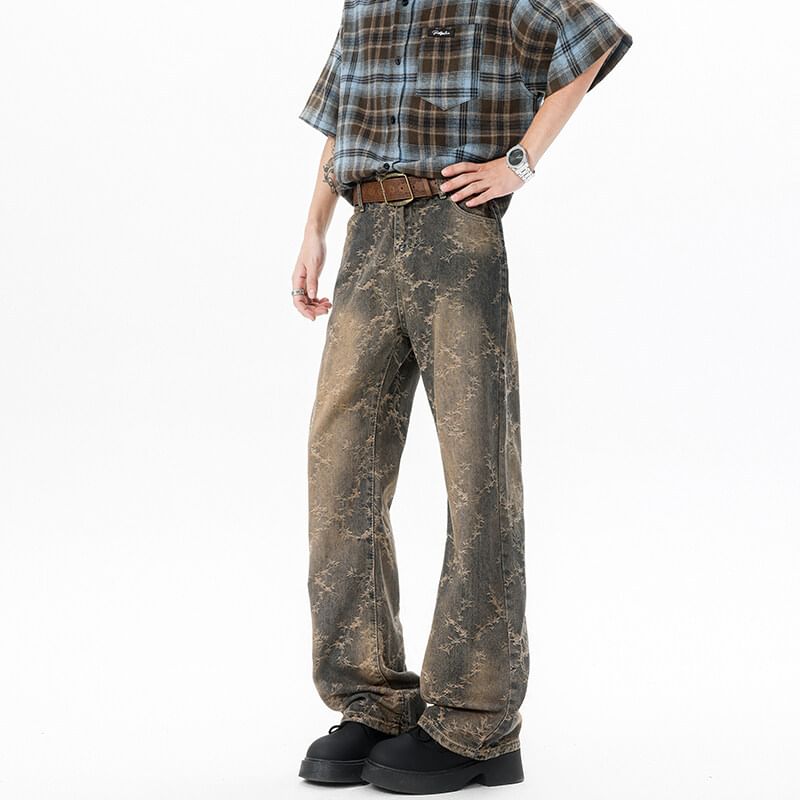 Sheck - Mid Rise Washed Distressed Straight Leg Jeans (diverse designs)
