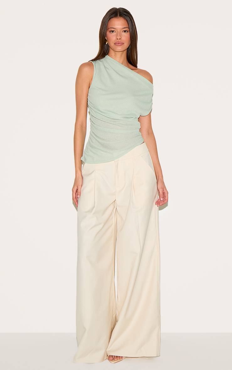 Vert Sauge Haut Long Asymétrique En Mesh Dévoré