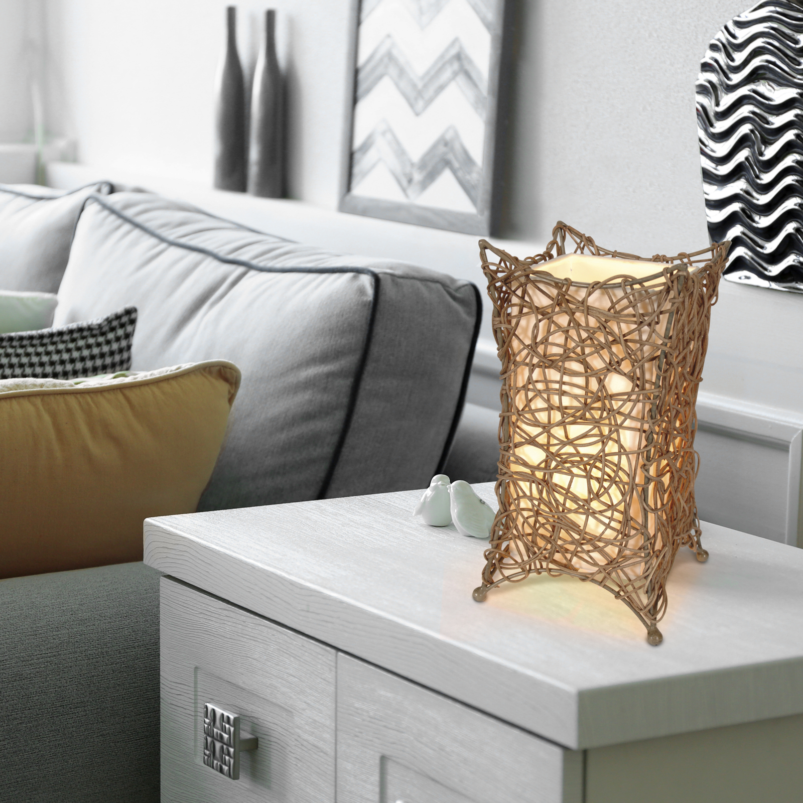 Korb-Tischleuchte - natur - Rattan - 30 cm hoch