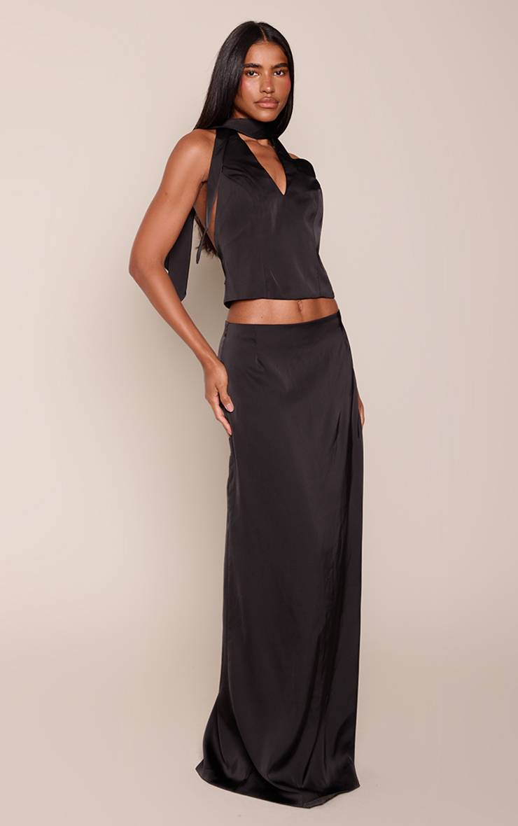 Noir Ensemble Coordonné Jupe Longue En Satin