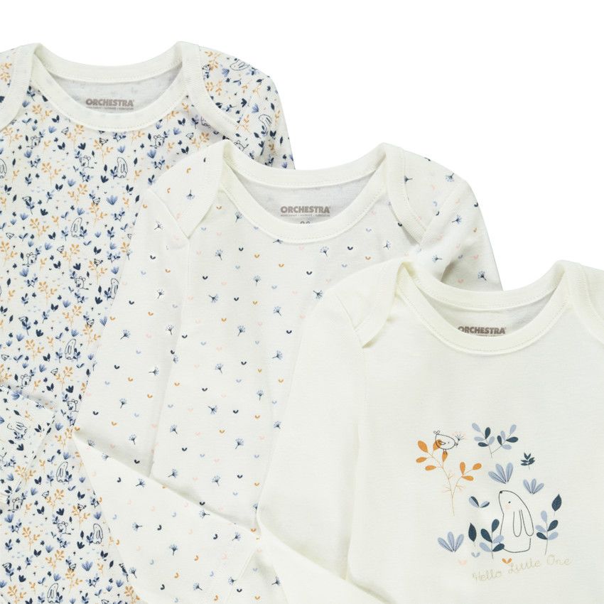 Lot de 3 bodies manches longues en jersey imprimé fleuri pour bébé fille - Ecru