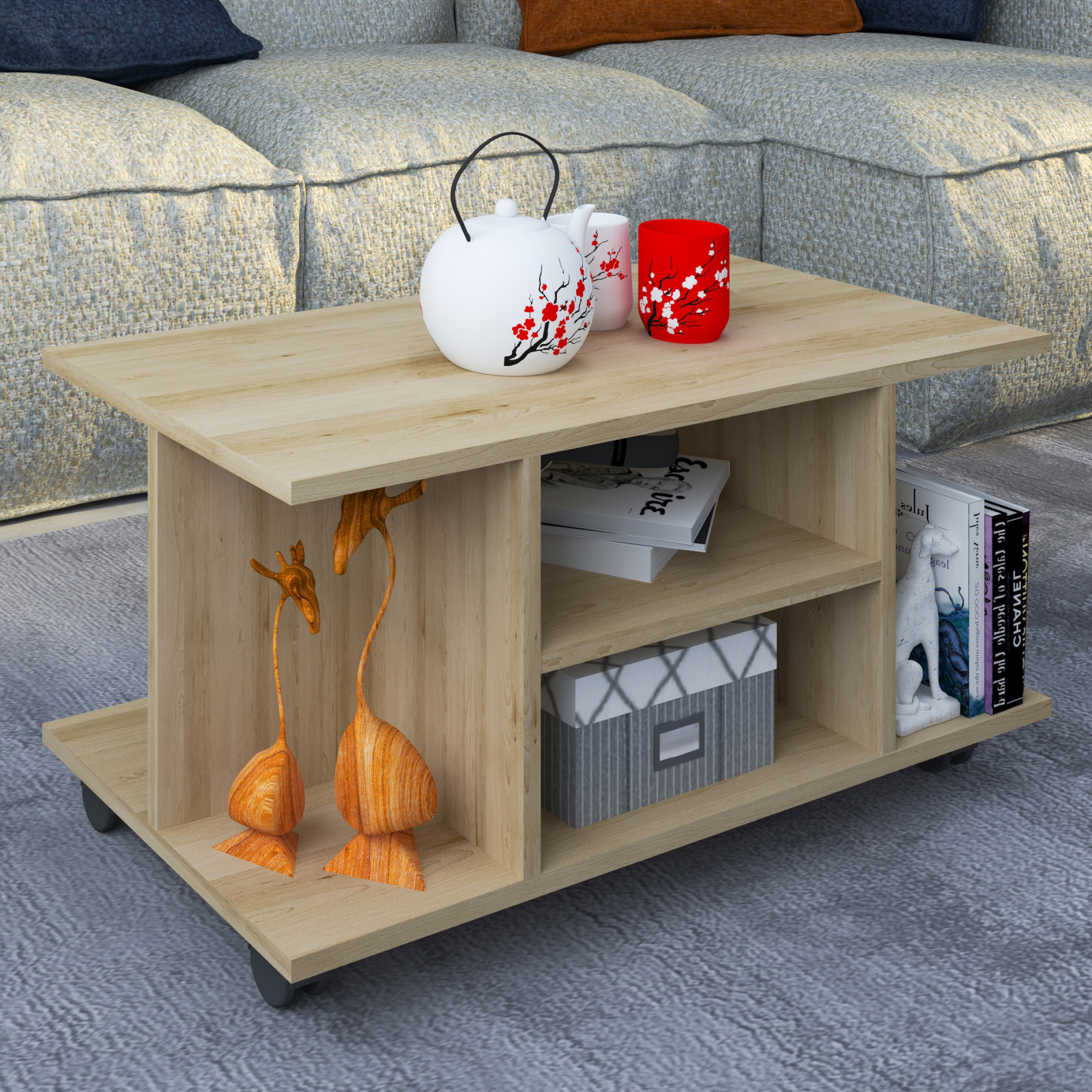 Couchtisch FINDULA - Honig Eiche - mit Rollen - 80 cm