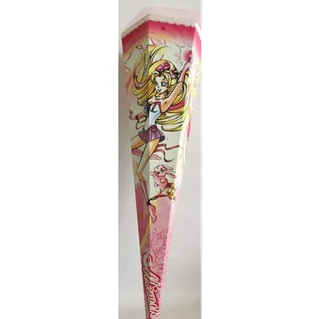 Goldbuch Schultüte Mimiko mit weißer Borde und weißem Tüll, 85 cm, 6 eckig