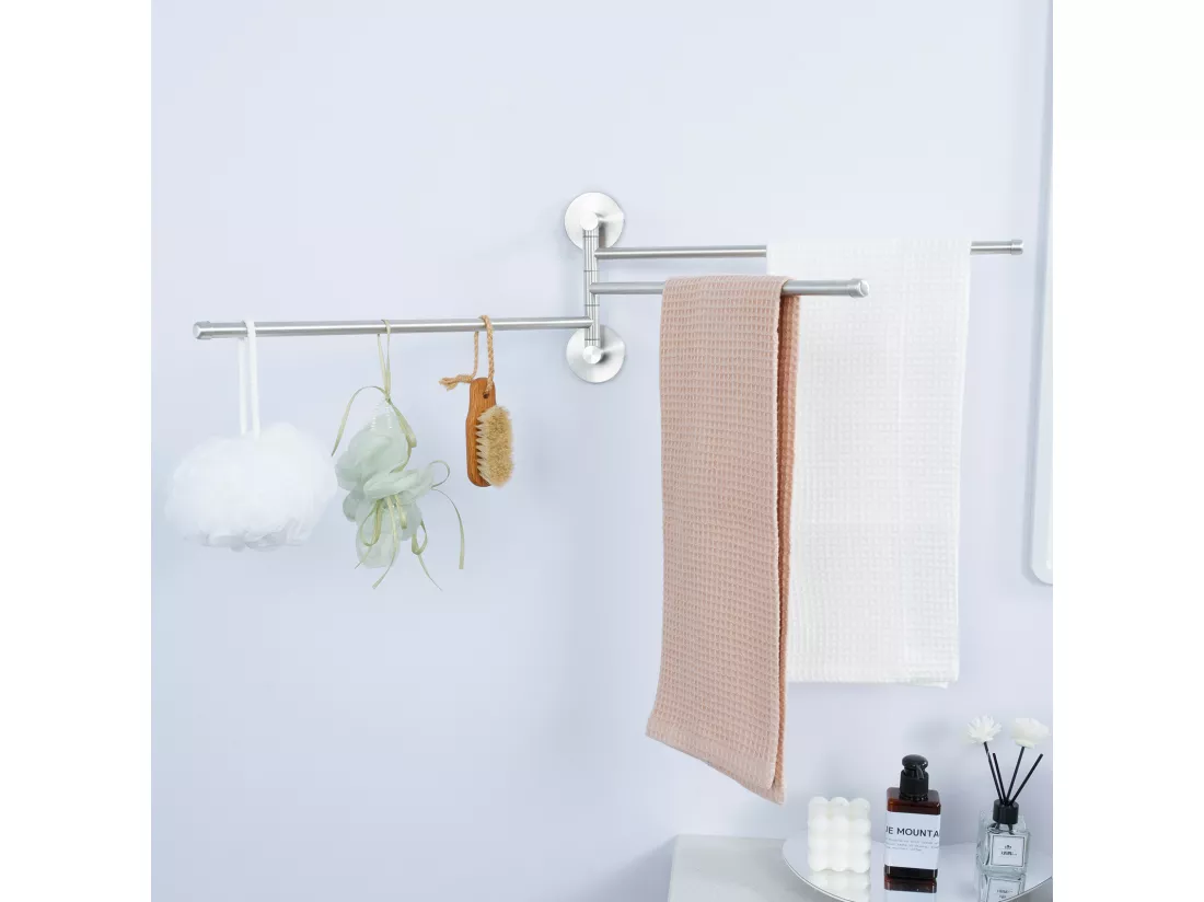 Auralum max Porte-serviettes pivotant à 3 bras,acier inoxydable pour salle bain,porte-serviettes mural peu encombrant,rotation à 180°(Brossé)