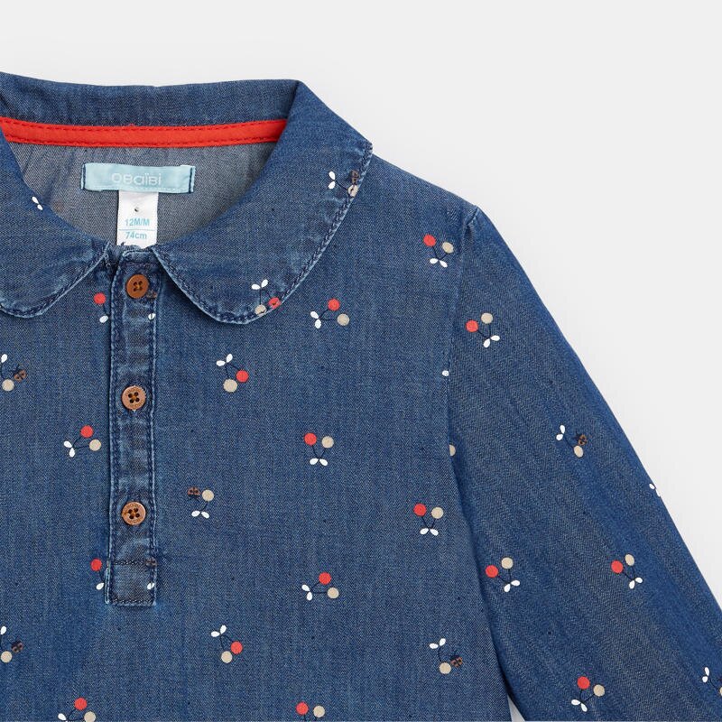 Robe en jean imprimé cerises bleue bébé fille Bleu