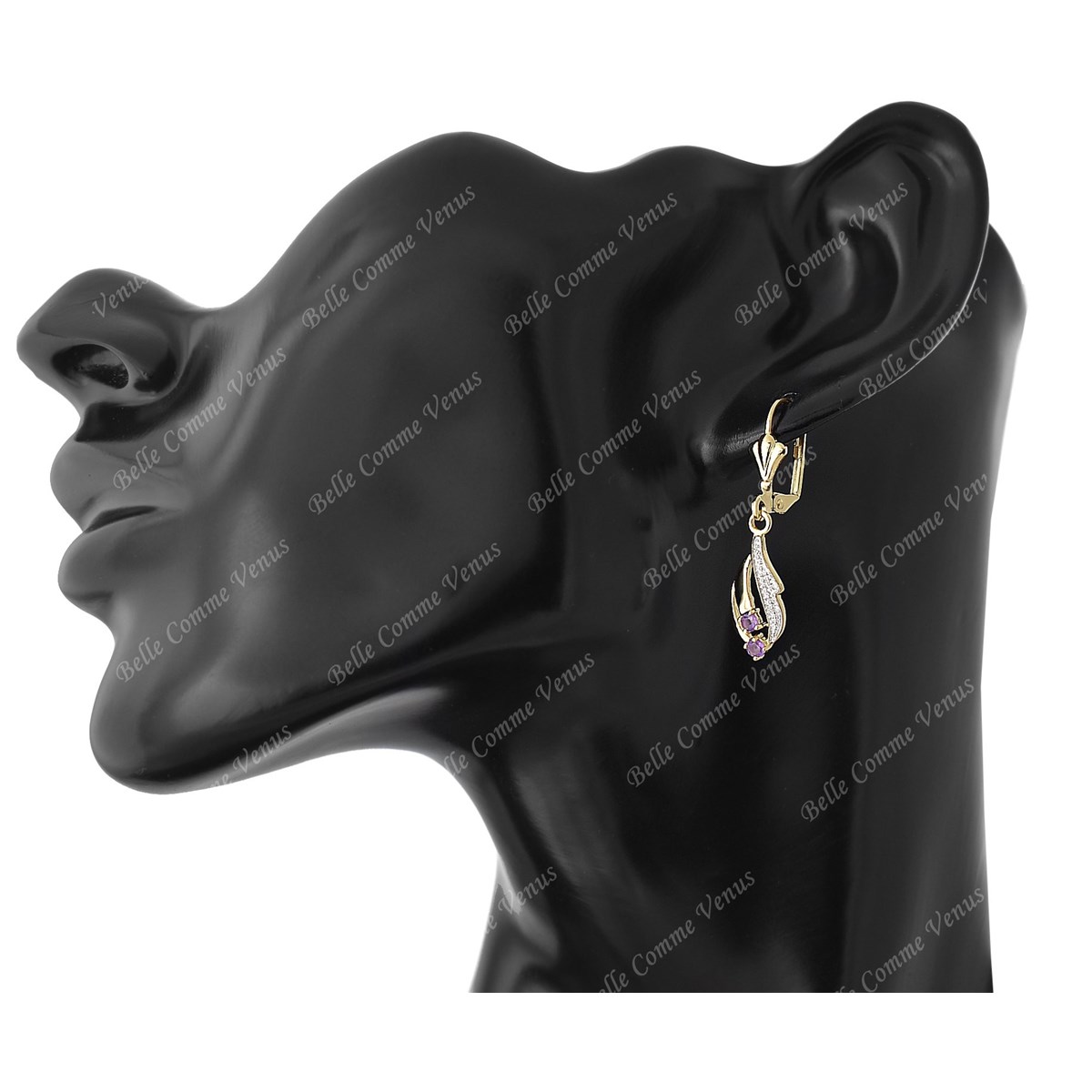 Boucles d'oreilles dormeuses Améthyste Plaqué OR 750 3 microns 2 tons