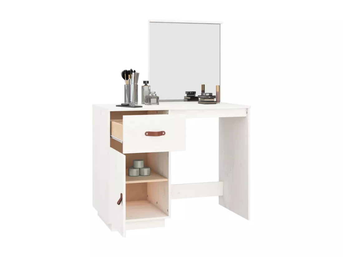 Coiffeuse Blanc 95x50x134 cm Bois de pin massif