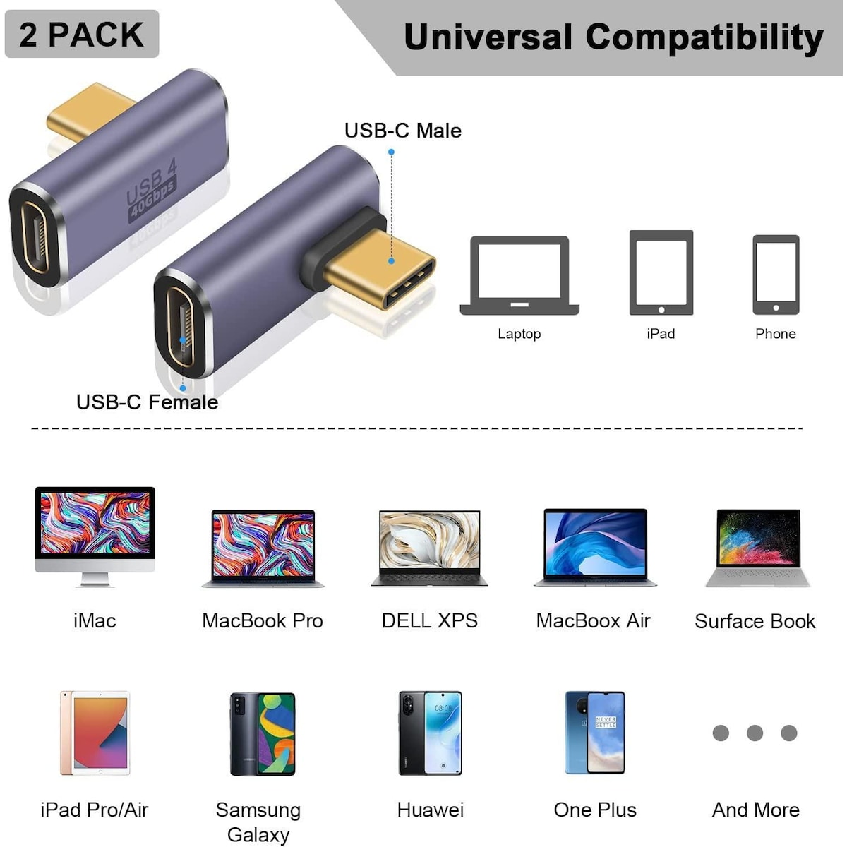 NÖRDIC USB4 vinklet adapter hann til hunn 40G 8K60Hz PD100W
