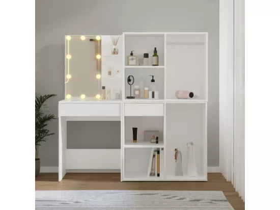 Coiffeuse à LED avec 2 armoires Blanc Bois d'ingénierie