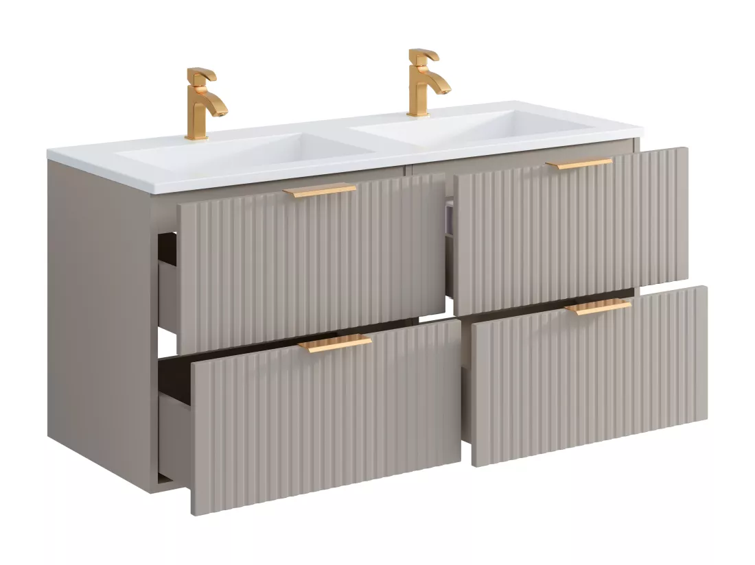 Meuble de salle de bain suspendu strié avec vasque à encastrer - Beige - 120 cm - ZEVARA