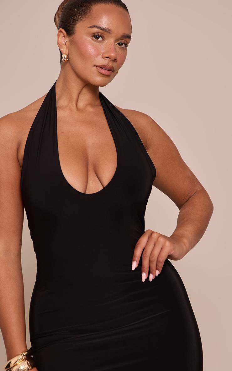 Noir Robe Mini Moulante À Encolure Américaine En Tissu Slinky Shape