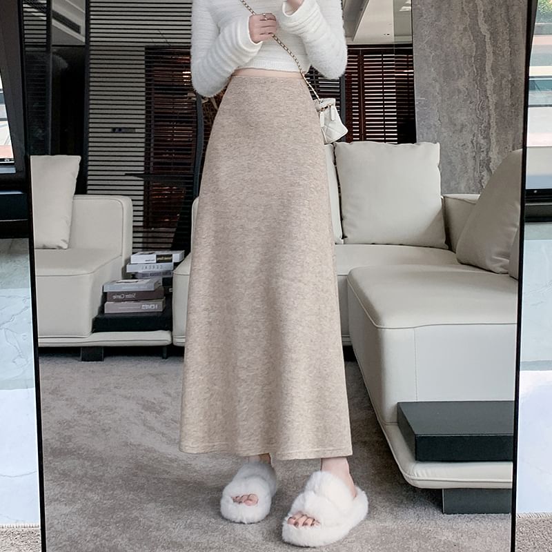 Luminato - Hoge taille effen maxi A-lijn rok