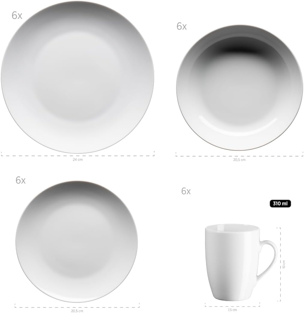 Mäser, Serie Alesia, Porzellan Kombiservice 62-teilig, Basic Geschirr für 6 Personen, das perfekte Starterset, Weiß, Weiss/Opulenter Garten