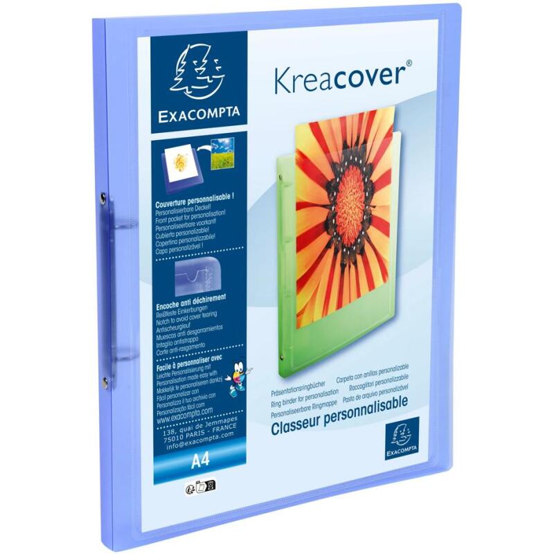 Classeur 2 anneaux plastifié Exacompta Kreacover® personnalisable A4 - Dos 2 cm couleurs assorties