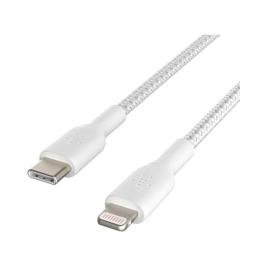 Câble à gaine tressée USB-C vers Lightning MFI (blanc) - 2 m