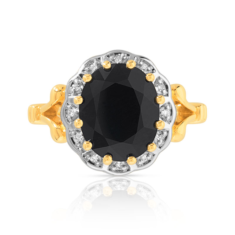 Bague or 750 2 tons saphir ovale et diamants