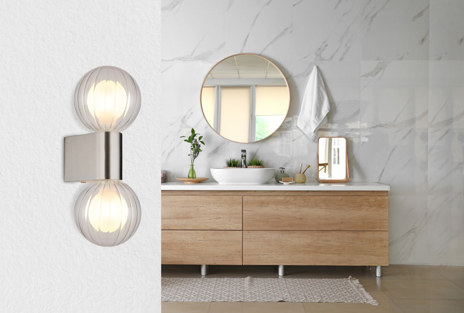 LED-Wandleuchte - Nickel matt - 2-flammig