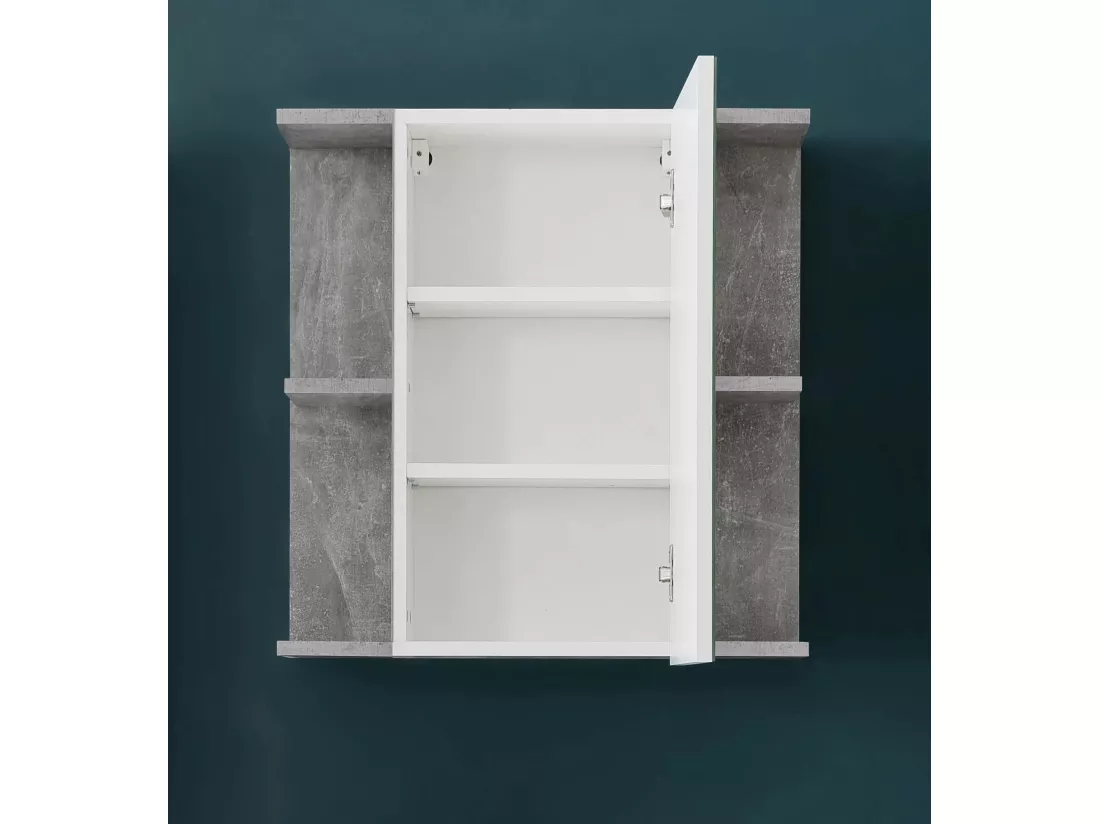 Meuble de salle de bain - Armoire de toilette avec miroir et LED en mélaminé blanc-gris. L-H-P:60-62-20cm