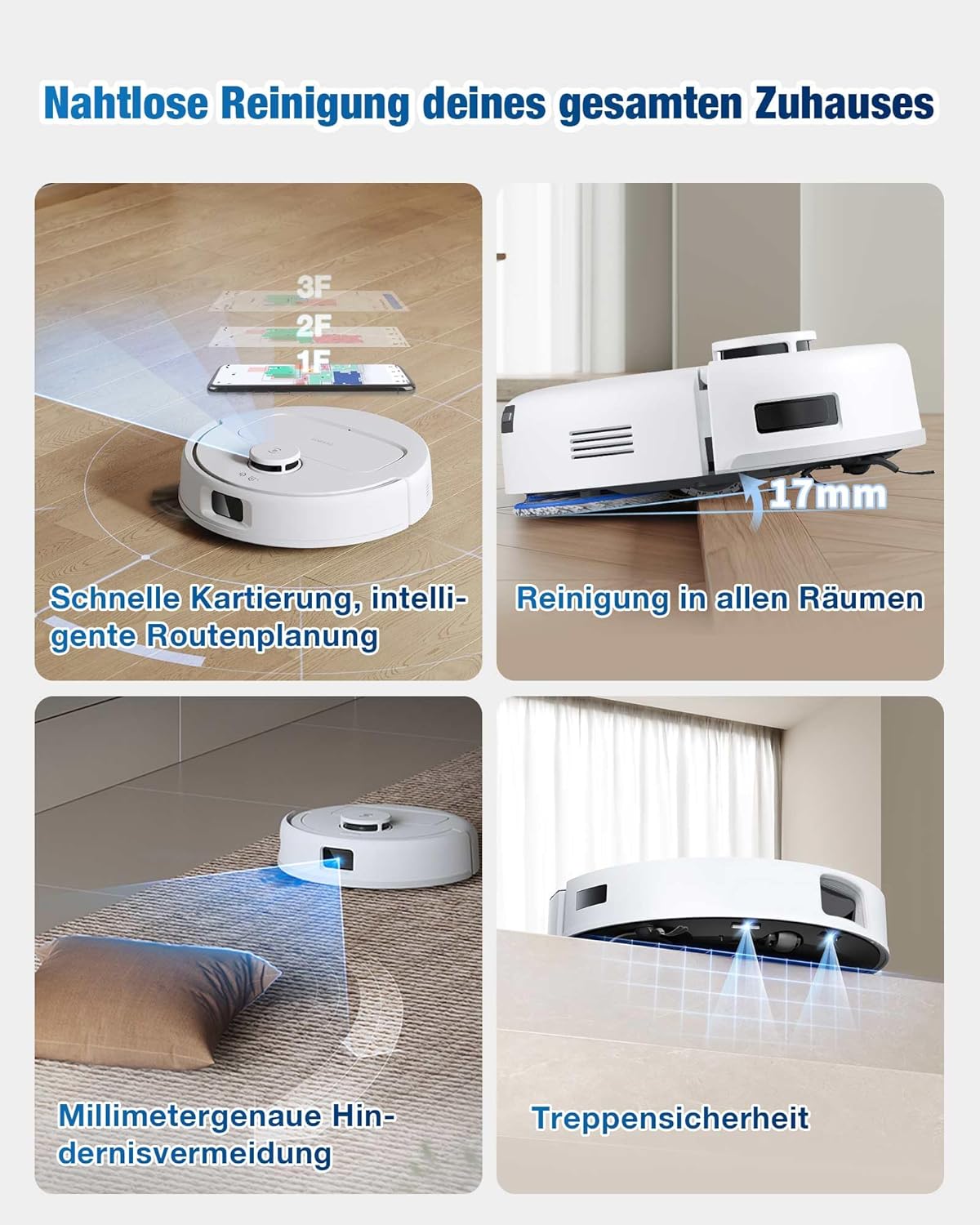 ECOVACS DEEBOT MINI Saugroboter mit Wischfunktion, 9.000 Pa Saugkraft, ZeroTangle 2.0, TrueMapping 2.0, 45 ℃ Heißlufttrocknung, intelligente Tiefenreinigung, Selbstreinigung per Knopfdruck, Blau