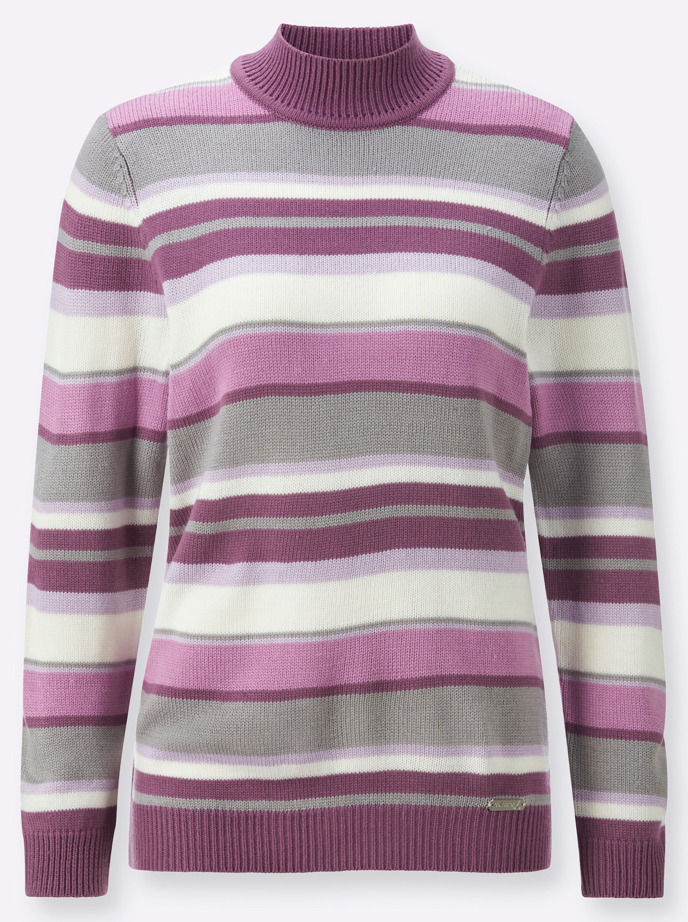 Stehkragenpullover in violett-flieder-geringelt