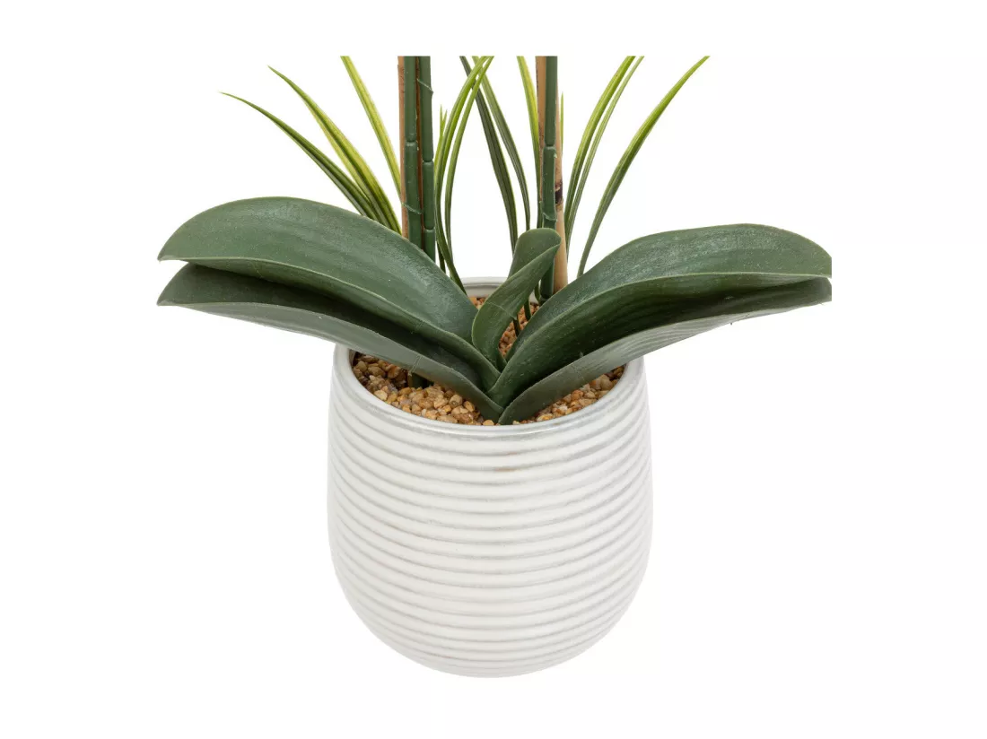 Plante artificielle Orchidée Blanche pot en céramique striée H 65 cm