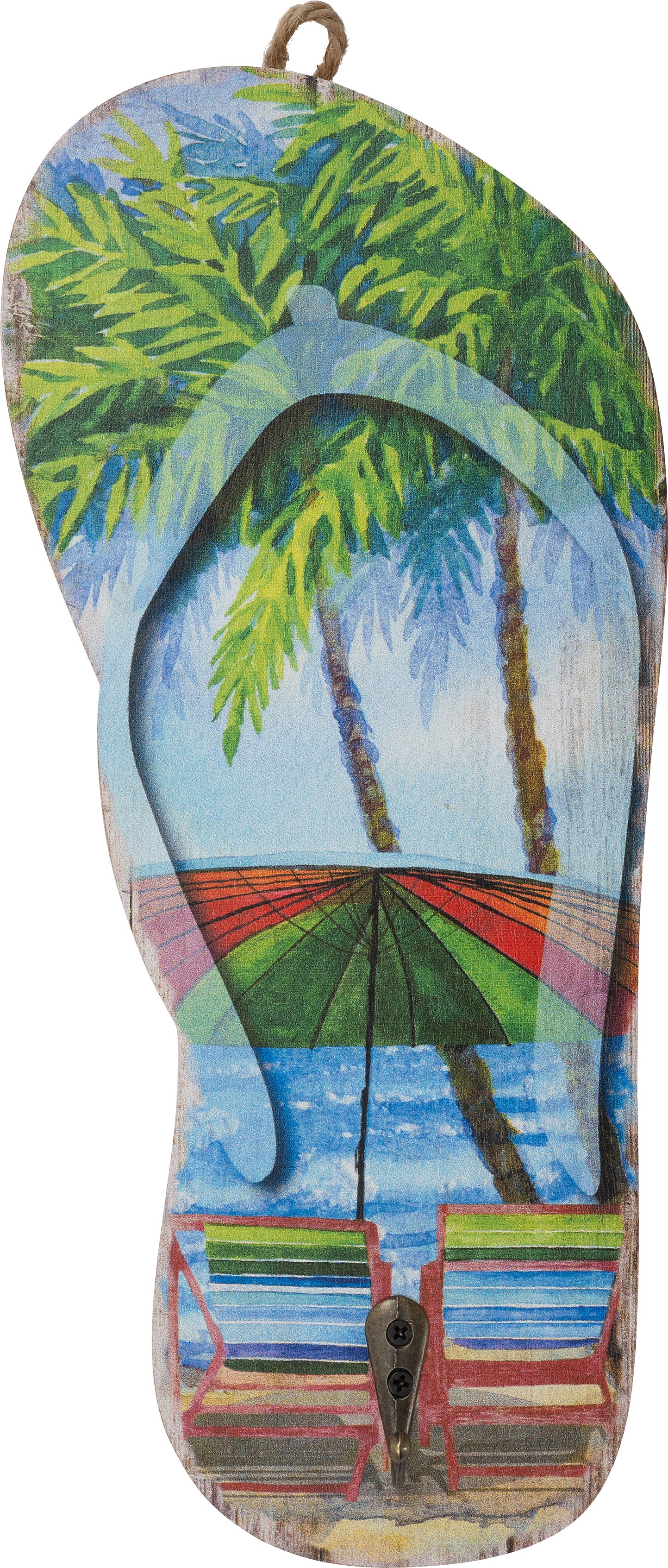 Intratuin wanddecoratie Beach met haak slipper rechts multi 12 x 27 cm