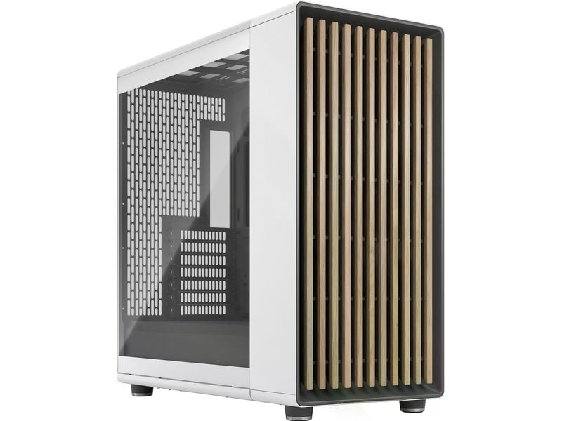 Fractal Design PC-Gehäuse North XL TG Clear Weiss Elegantes Gehäuse mit Seitenfenster und offener Front aus echtem Eichenholz