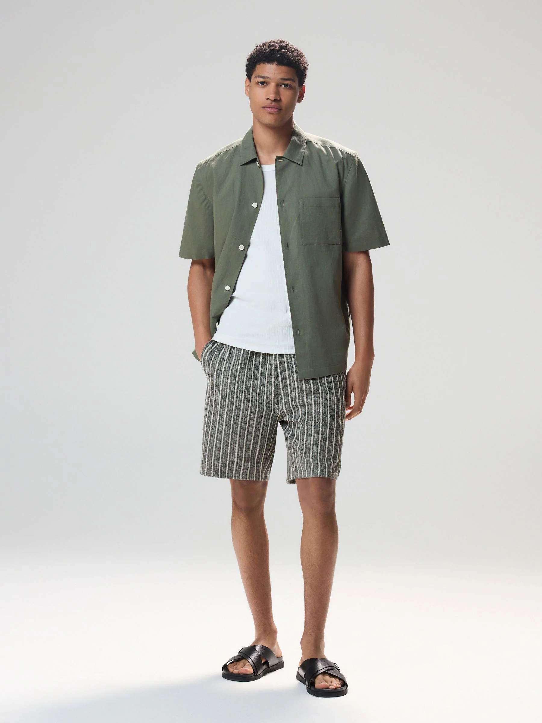 Zwart/wit - Jersey shorts met strepen en textuur