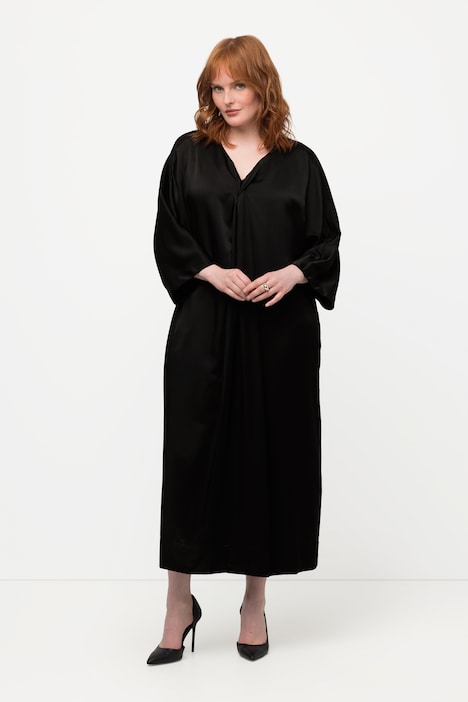 Midikleid, Satin, V-Ausschnitt, Halbarm, Taschen
