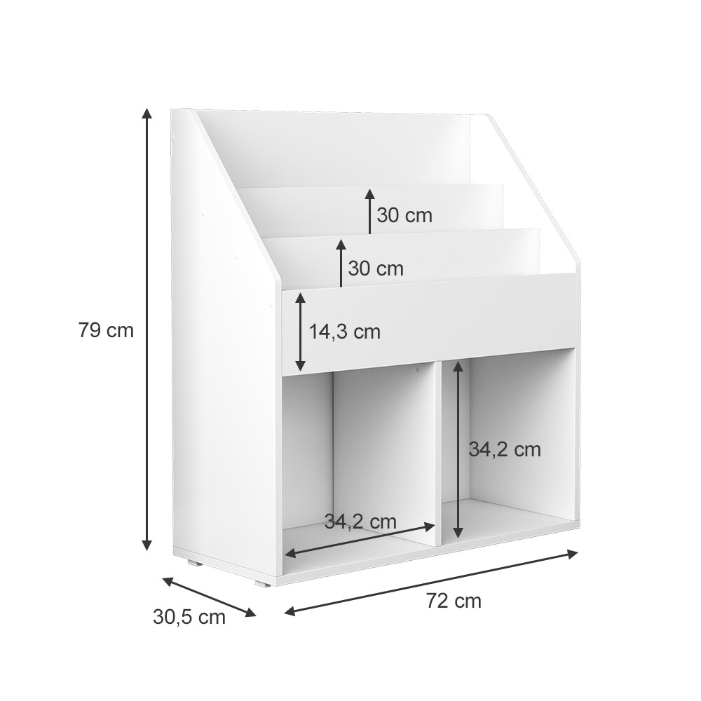 Vicco Kinder Bücherregal Conny 72 x 79 cm, Weiß, Kinderregal mit großen Ablagen