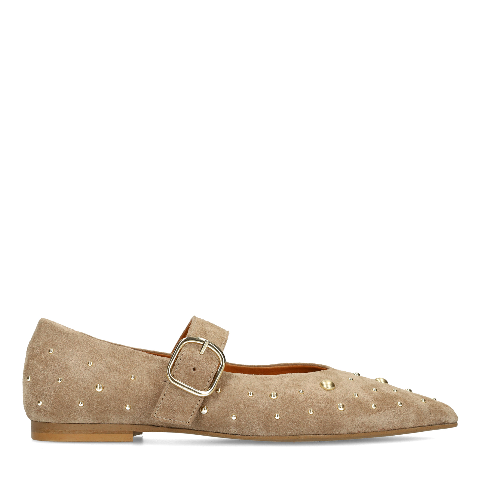 Beige suède loafers met studs