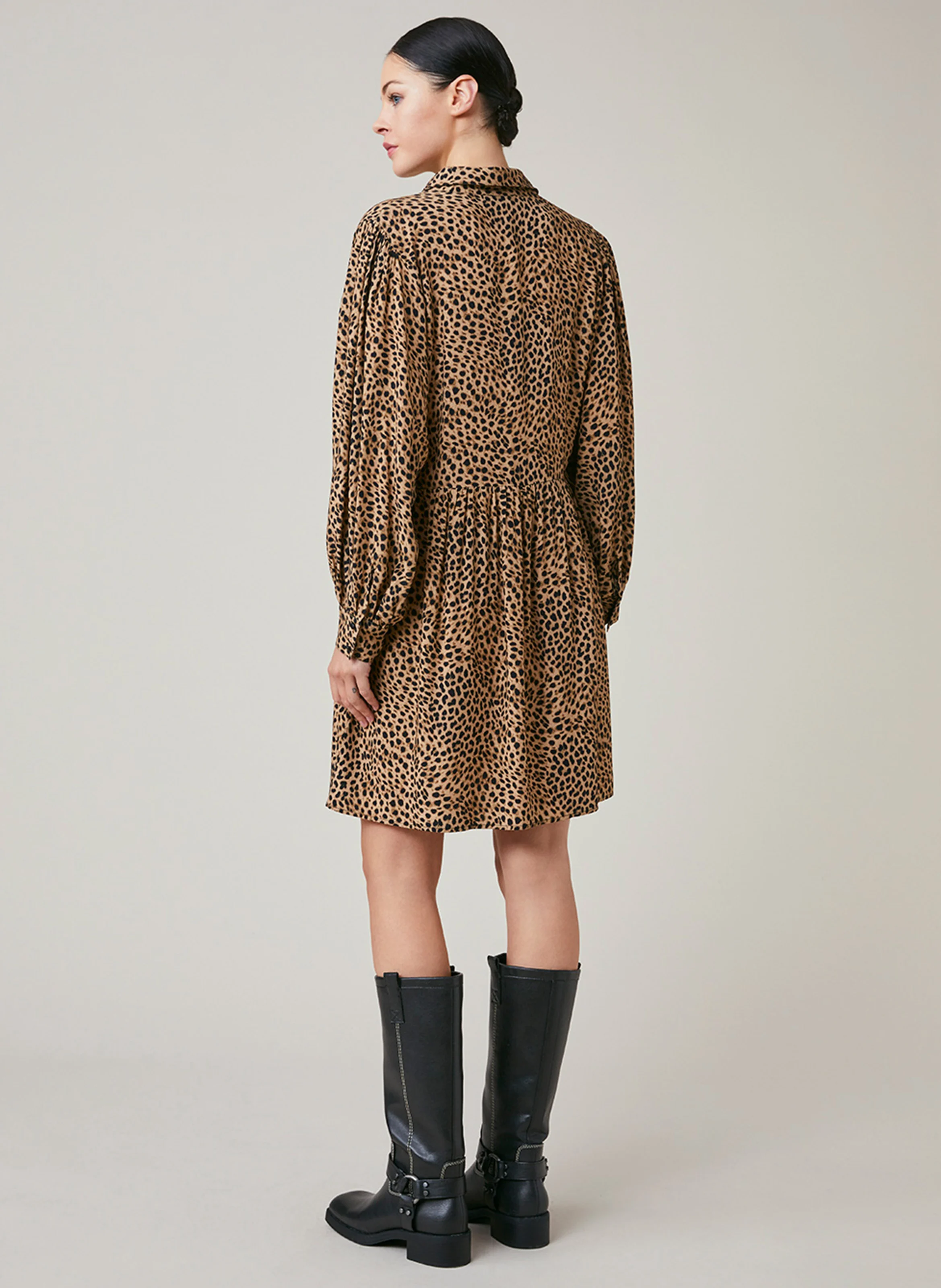 FAULIE - Robe courte droite imprimée | Marron