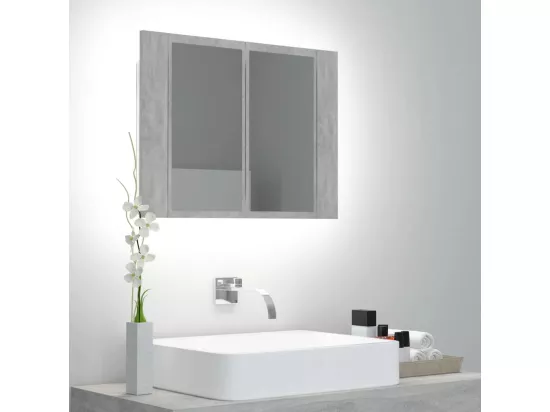 Armoire de salle de bain à miroir LED Gris béton Acrylique