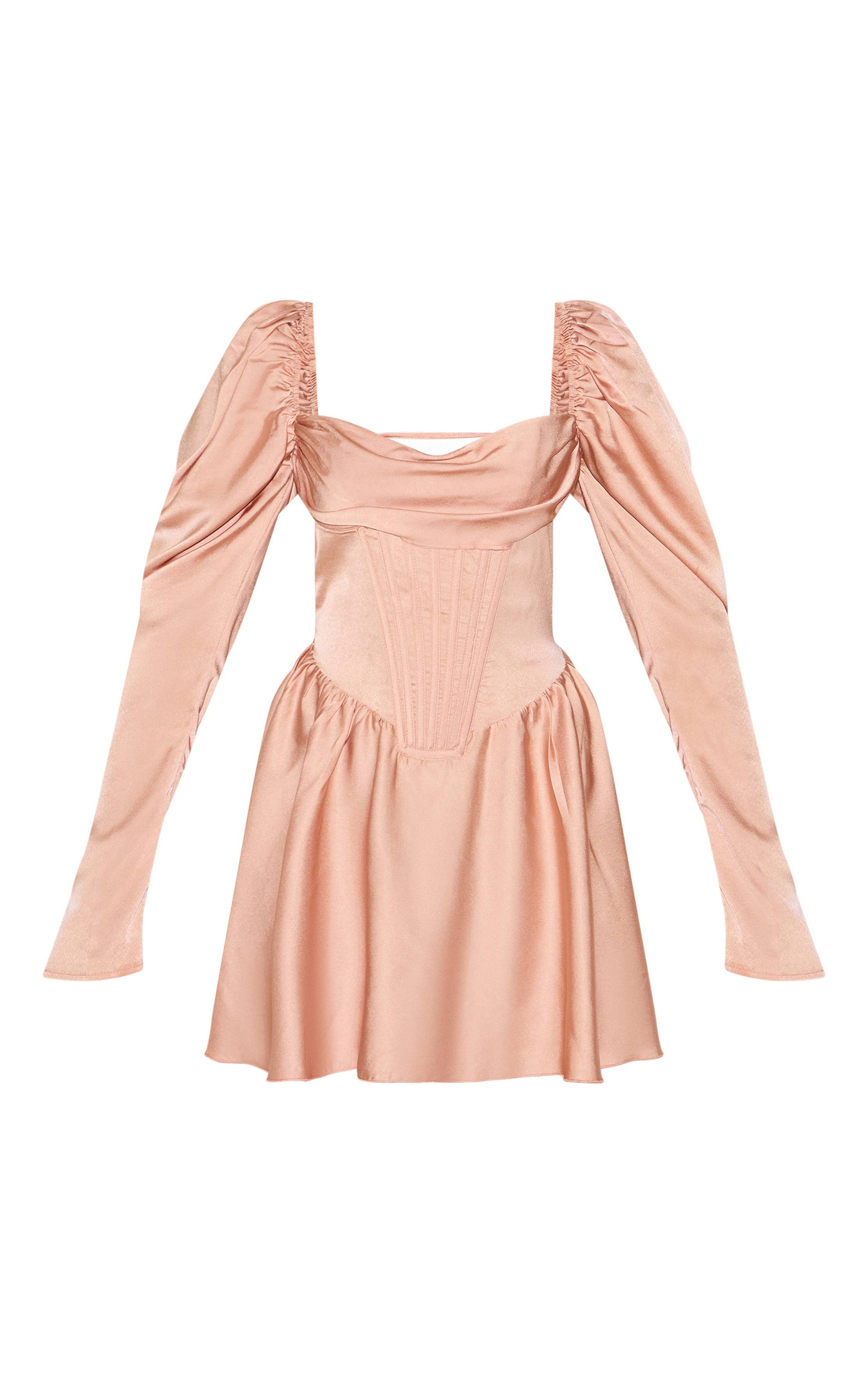 Dusty Peach Robe Patineuse Bouffante À Détail Corset En Satin