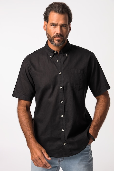 Leinenmix-Hemd, Halbarm, Buttondown-Kragen, Modern Fit