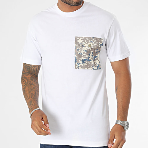 Tee Shirt Poche Blanc Camel Camouflage