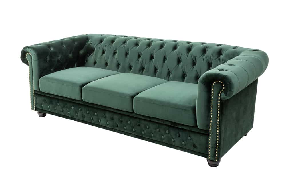 Chesterfield 3-Sitzer Sofa 205cm flaschengrün Samt Federkern Knopfheftung