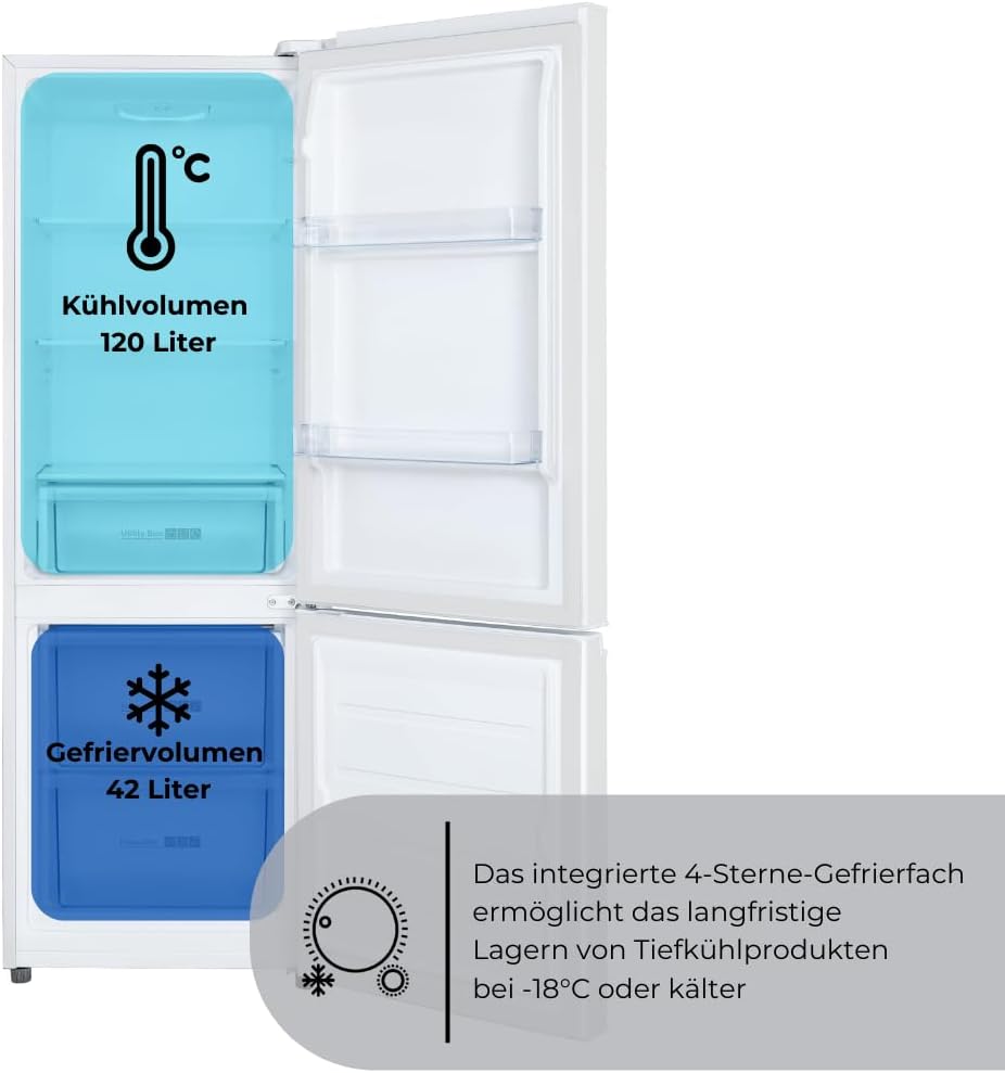 PKM Kühl-Gefrierkombination KG162EWN | weiß | 162 Liter Nutzinhalt | 4 Sterne Gefrierfach | LED-Beleuchtung