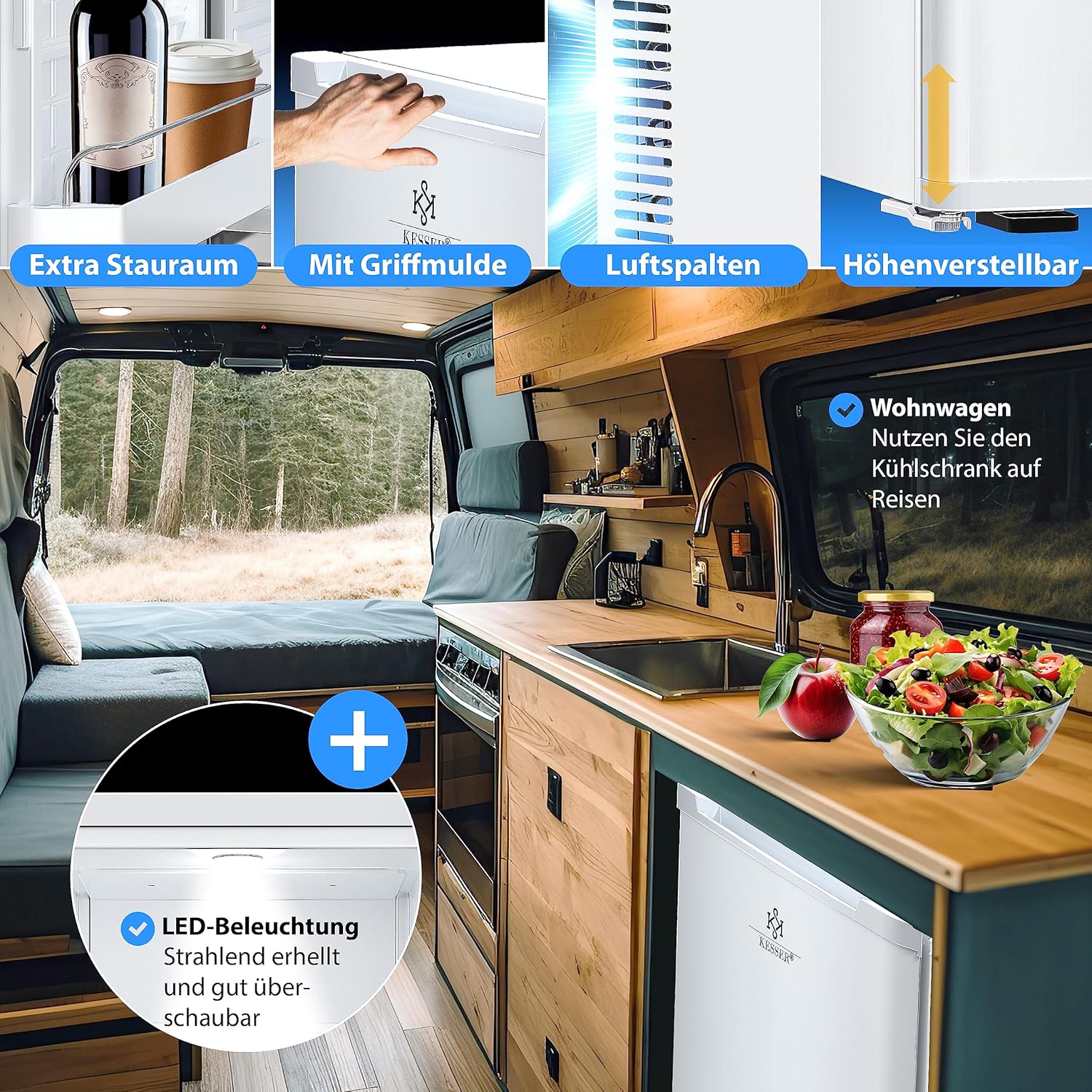 KESSER® Mini réfrigérateur avec Serrure, Mini Bar de 40 l, Silencieux, 22 DB, verrouillable, Chambre à Coucher, butée de Porte Amovible, env. 4 à 16 °C, Hauteur 57 cm, éclairage intérieur