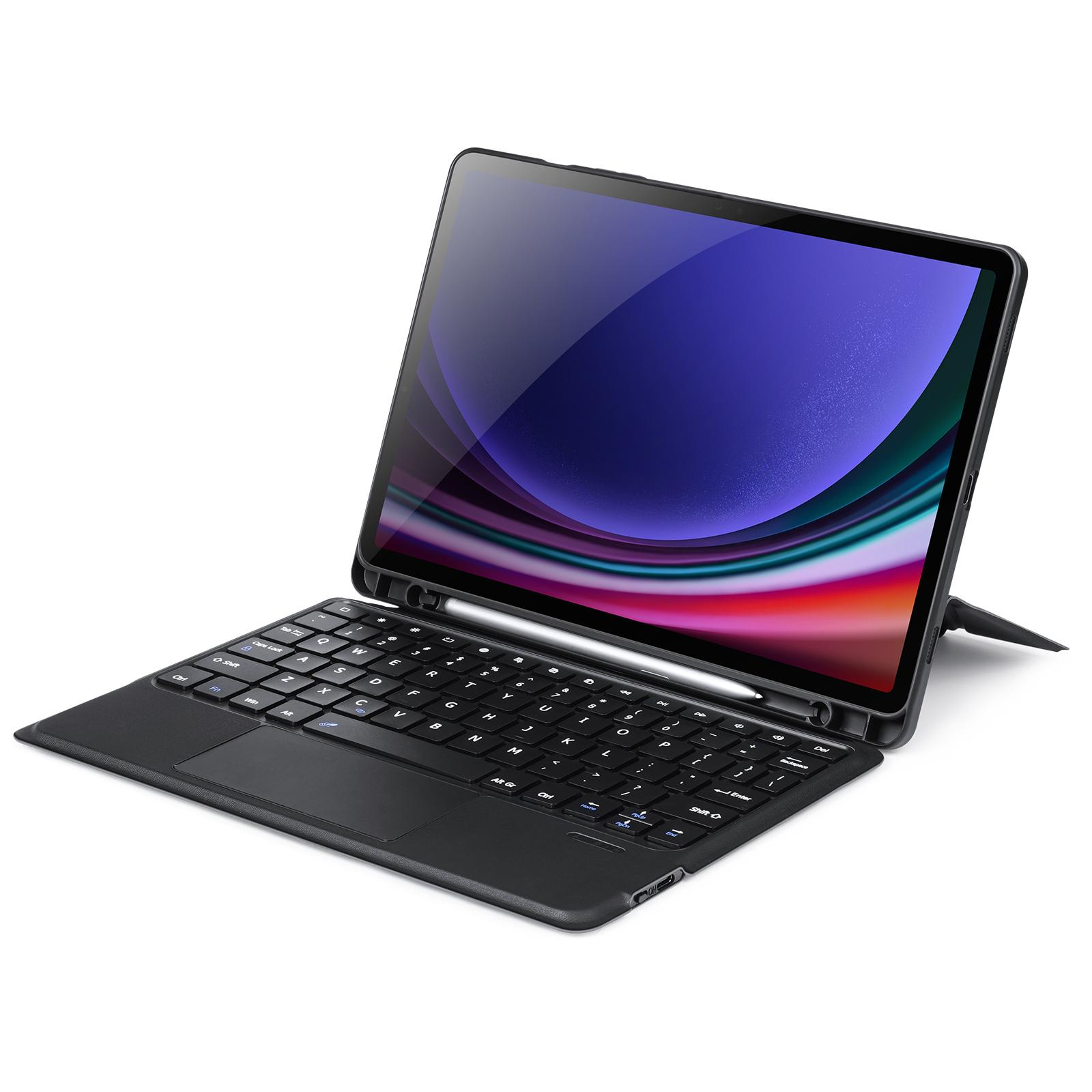 2in1 Samsung Galaxy Tab S9 Leder Tasche Magnetische Bluetooth Tastatur   S-Pen Halterung (QWERTY) - Schwarz