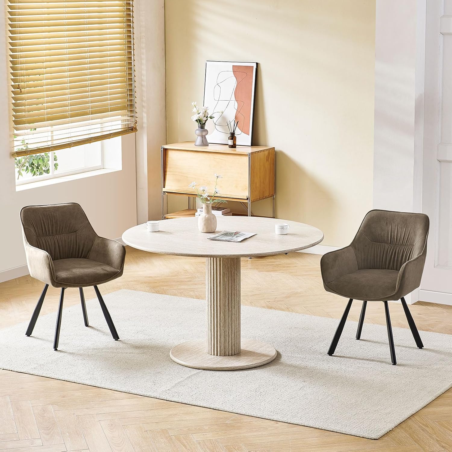 LEWE Esszimmerstühle 4er Set Drehbar, 360° Drehstuhl, Ergonomisch Polsterstuhl, Küchenstühle mit Armlehne, Metallbeine, Kurzflor-Stoff für Esszimmer Wohnzimmer Schlafzimmer, Braun