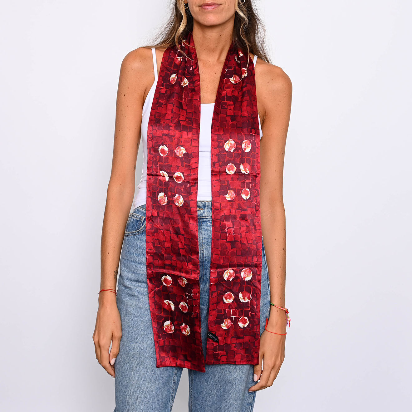 Chanel Bande de Soie bordeaux/kaki - Parfait état - 175x13 cm